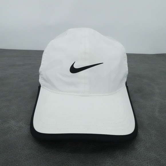 Nike Featherlight Dri-FIT Hat White Black Swoosh Cap Adjustable Running - Picture 1 of 10